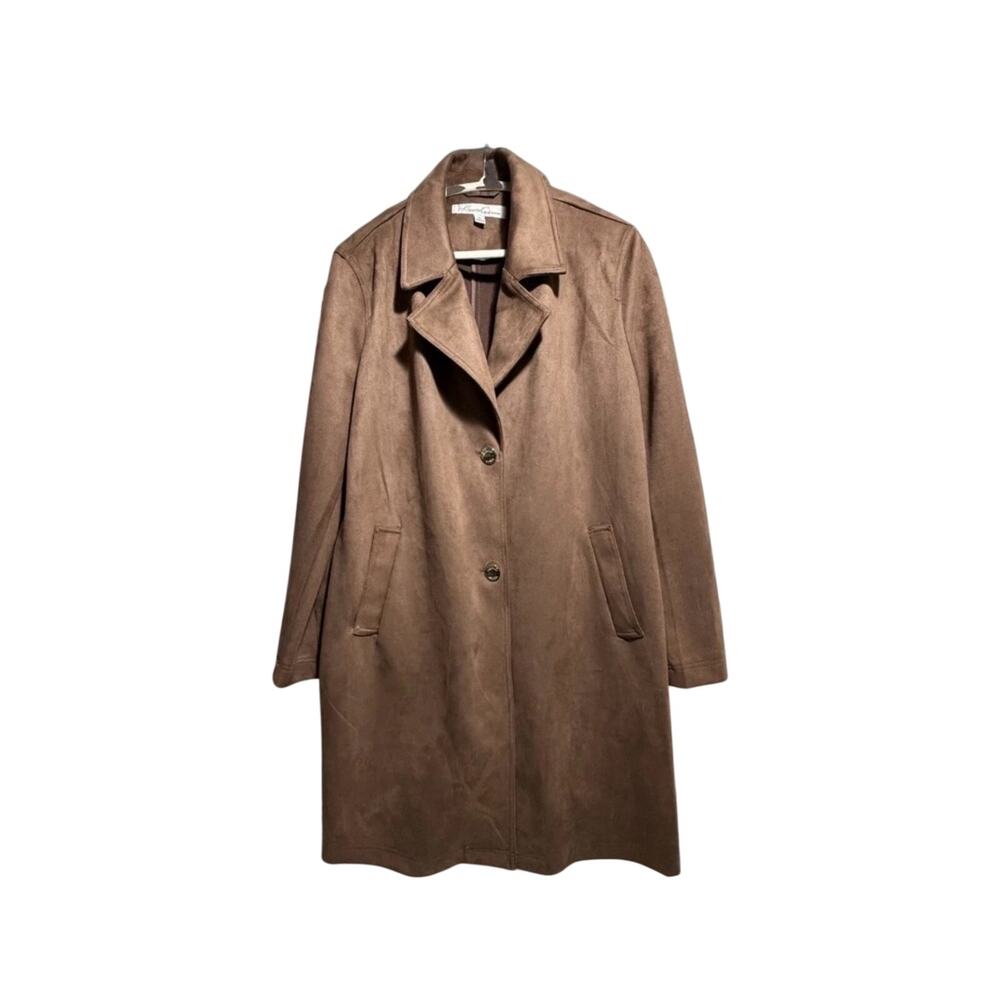 Kenneth Cole Faux Suede Trench Coat Car Coat Jacket Brown Camel XL 18-20